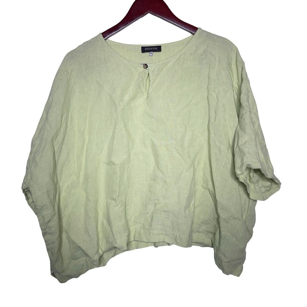 Eskandar women lime green 100% linen oversized boxy pullover top One Size
